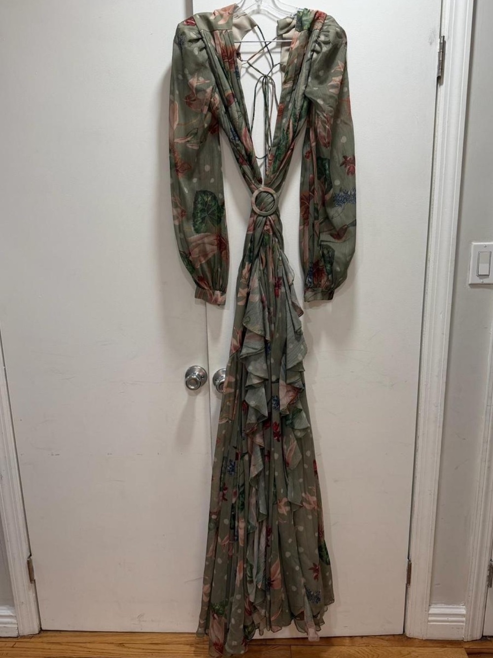 PatBO Sage Green Floral Deep-V Ruffle Maxi Dress - Picture 2 of 6